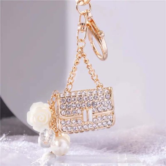 "RHINESTONE HANDBAG" HANDBAG JEWELRY CHARM PURSE GOLDEN PENDANT 44 - Picture 2 of 3
